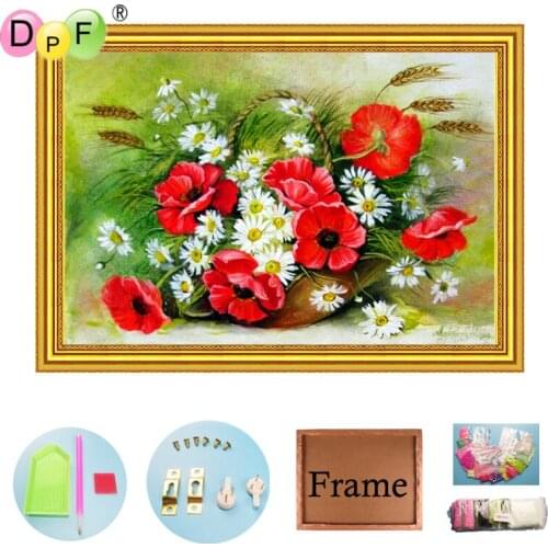 DPF Diamond Embroidered flower with Frame Diamond Painted Cross Stitch Home Decor Full Circle Diamond Craft Flower