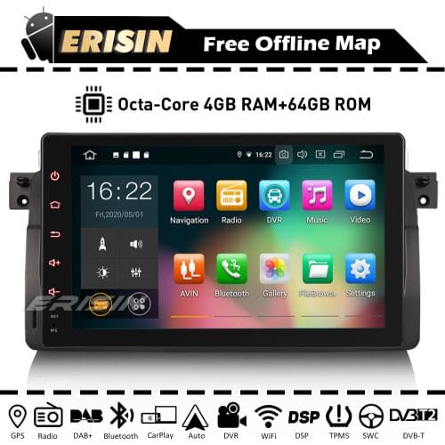 Erisin ES8103B 9" Octa-Core CarPlay Android Auto 10 Car Radio GPS DSP Bluetooth OBD WiFi DVB-T Camera for BMW E46 Rover 75 MG ZT