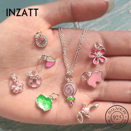 INZATT Real 925 Sterling Silver Animal Zircon Color Enamel Plant Charms For Women Wholesale Handmade Of DIY Punk Accessories