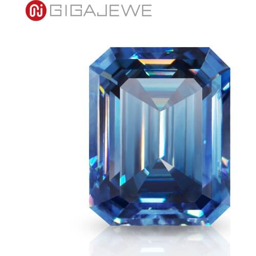 GIGAJEWE Customized Emerald Cut Bule color VVS1 Moissanite Loose Diamond Test Passed Gemstone For Jewelry Making