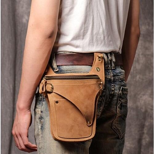 Crazy Horse-riñonera de cuero genuino para hombre, bolso de cintura de cuero genuino, Estilo Vintage