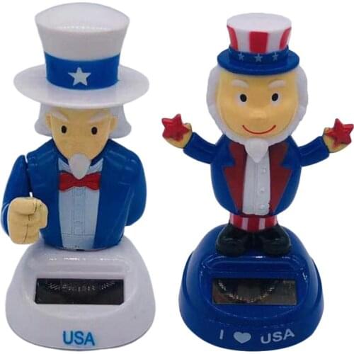 Solar Shaking Head Doll Blue I Love USA Swinging Bear Car Decoration Cartoon Dancing Car Doll Interior Accessories Kids Toy Gift