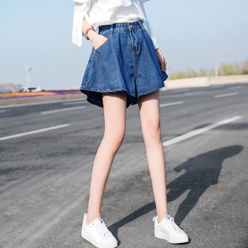Summer Clothes 2021 Wide Legs Denim Shorts Women Casual Loose Ladies Fashion High Waist Pocket Button Blue Jeans Female Y792