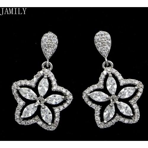 Fashion 925 Sterling Silver Bridal Earrings For Women Star Shaped White Cubic Zirconia Jewelry