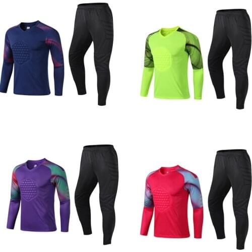 2019 New arrival football jerseys Goalkeeper Shirt Long sleeve Pants soccer wear goalkeeper Training Uniform Suit Protection Kit