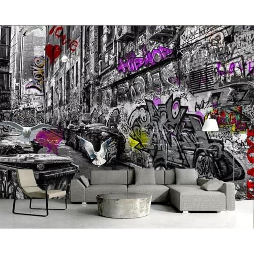 Beibehang Custom wallpaper European and American style 3D stereo graffiti alley TV background wall mural decoration 3d wallpaper