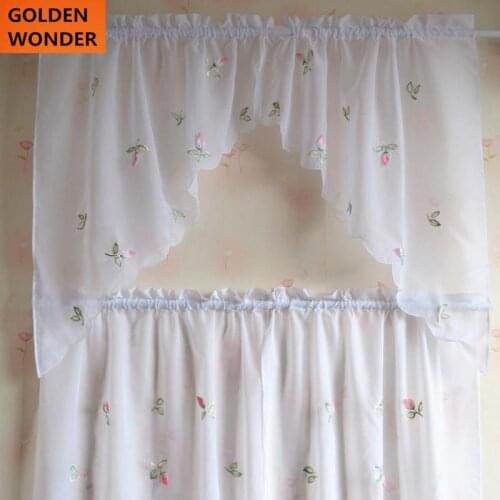 Pastoral Small Chili Embroidery Finished Coffee Curtain Short Sheer Curtains Kitchen Curtains Kitchen Cafe Curtains 4pieces
