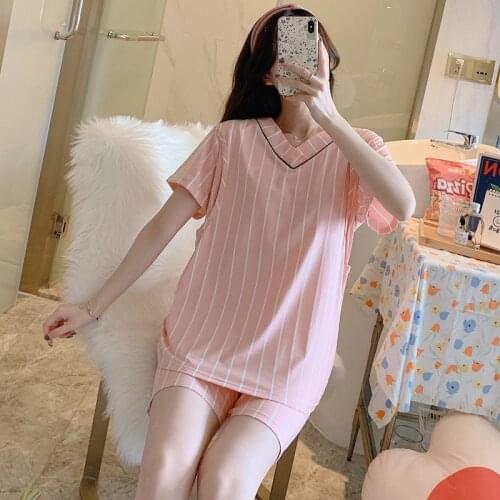 Women Summer Pajamas Set Breastfeeding Clothes 2021 Short Sleeve+shorts Suit Maternity Pijama Stripe Nursing Pyjama Nightwear