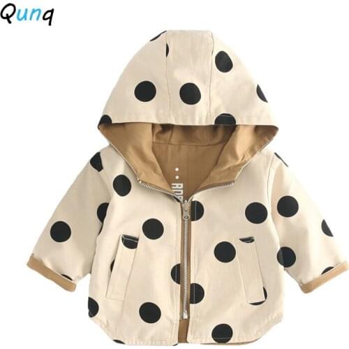 Qunq Toddler Kids Coat Fashion Two Side Wear Spring Fall Boys Jackets 2021 New Hooded Zipper Dot Girls Outerwear Tops