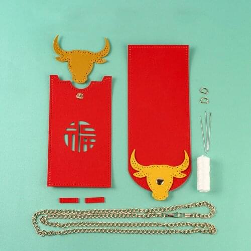 Red Bull animal PU Phone Bag Handbag Material Set DIY Handmade
