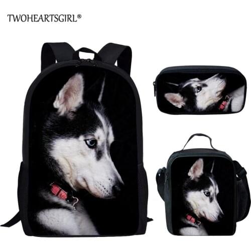 Twoheartsgirl Funny Husky Printed School Bag Sets for Boys Girls Primary Student Backpack Kids Backpack School Supplies Mochila