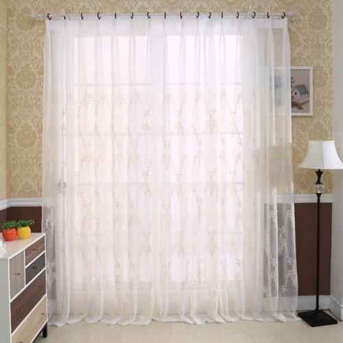European Cotton and Linen Luxury Sheer Curtains for Living Room Tulle Window Embroidered Voile Curtain for Bedroom White Yarn