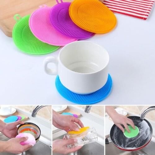Silicone Cleaning Brush Circular Coaster Insulation Pads Multifunction Kitchen Pot Bowl Pan Washing Tool Scouring Pad Supplies