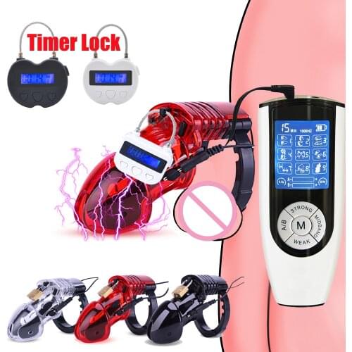 Strongest BDSM Power Box,USB Charging Timer Lock Chastity Belt,Electro Shock Cock Cage Ball Stretcher,Penis Ring Sex Toy For Men