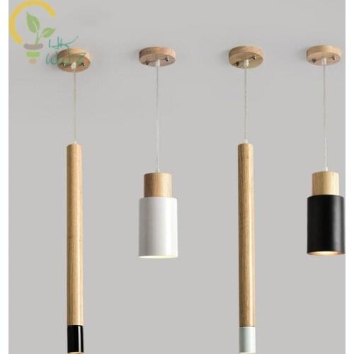 Nordic Designer Wooden Led Pendant Lights Dining Light Modern Hanging Lamp White Black Kitchen Lighting Fixtures Wood Lamps
