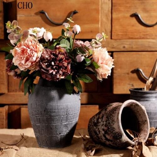 YO CHO Fake Silk Peony Artificial Flowers Vintage Artificial Flores 2 Head Versailles Peony for Wedding Home Birthday DIY Decor