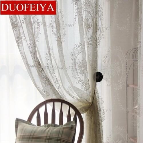 American Country Garden Rose Covenant Lace Wave Lace Curtain Tulle for Living Room Bedroom Elegant Home Decoration