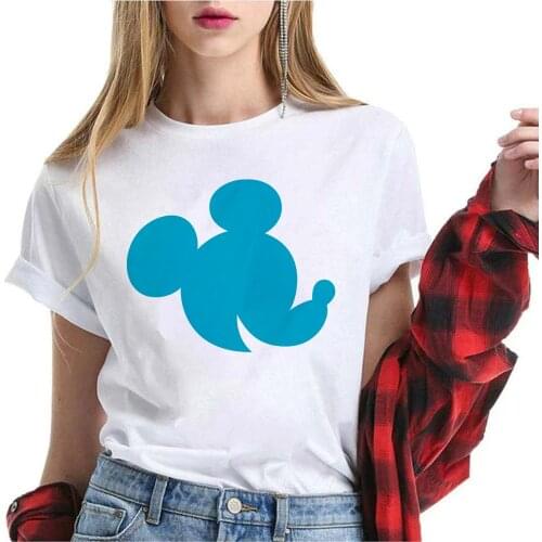 Disney Tshirt Blue Mickey Mouse Head Print Women Tshirt Casual Short Sleeve Female Tops Harajuku Womens Clothes Drop Ship