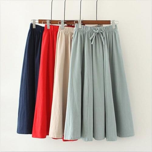 2020 Women Summer Cotton And Linen Skirt Preppy Style Solid Loose 6 Color Sweet Girl Skirt Vestido Plus Size Skirt M-7XL