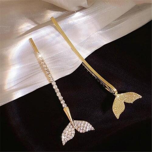 1PC Mermaid Tail Pearl Hair Clips Crystal Rhinestone Shining Hairpin Girl Daily Wedding Party Barrettes Hair Styling Accessories