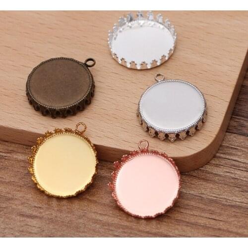 100 PCS Inner 15mm 20mm 25mm Round Crown Pendant Base Copper 6 Colors Plated Connectors Blank Setting For Jewelry Making