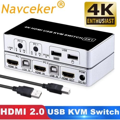 2020 4K 60Hz KVM Switch HDMI 2 Port HDMI KVM Switch USB PC Computer KVM Switch Keyboard Mouse Switcher Box for Laptop,PS4,Xbox
