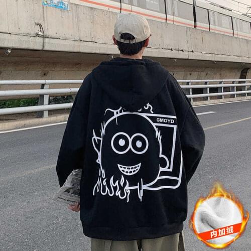 2021 new autumn/Winter Zipper Hoodie mens large loose Fluff to keep warm Cartoon Pullover For Male Hoody Sweatshirts For Male