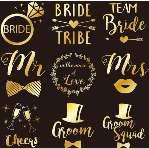 5pcs Gold Team Bride Tribe Groom Squad Tattoo Stickers Fun Wedding Bridal Shower Temporary Tattoos Bachelorette Hen Night Party