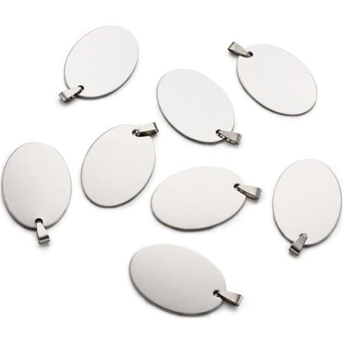 50pcs 201 Stainless Steel Rectangle Oval Flat Round Blank Stamping Tag Pendants with Snap on Bail Stainless Steel Color
