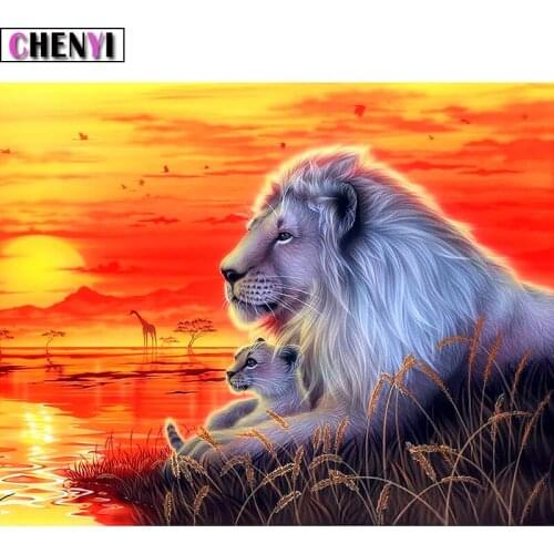 5D Diy Diamond Painting Lion Animal Diamond Embroidery Full Square Sunset Crystal Mosaic Craft Needlework Living Room Decoration