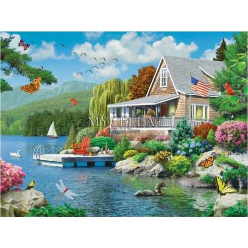 5D DIY Diamond Painting House & Flowers & Landscape Lakes Diamond Embroidery Cross Stitch Full Rhinestone Mosaic Decor Gift