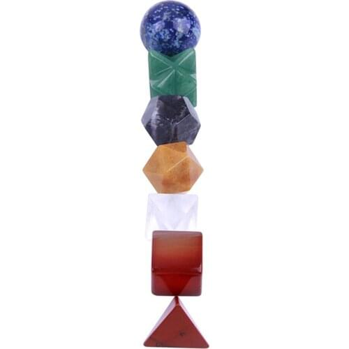 7 pcs/set Natural Carved Quartz Crystal Chakra Stone Platonic Sacred Solids Geometry Merkaba Stone Set Healing Meditation