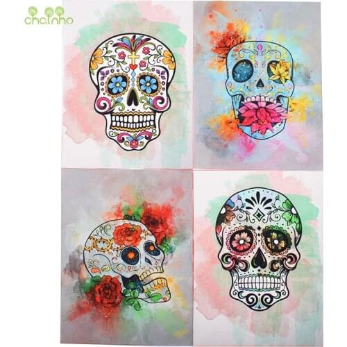 Hand Dyed Fabric,Cartoon Skull Cotton Canvas Fabric for DIY Sewing Quilting,Purse,Bag,Book Cover,Home Decoration Material,19x15