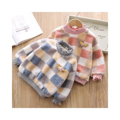 Winter Children Clothing Girl Lamb Wool Hooded Sweatshirt Baby Autumn Plus Thick Jacket Coat Baby Plaid Sweatshirt Outwear 2-7Y