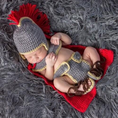 Toddler Kids Set Knitted Crochet Knight Cool Suit Photography Props For Newborn Baby Handmade Infant Baby Clothes