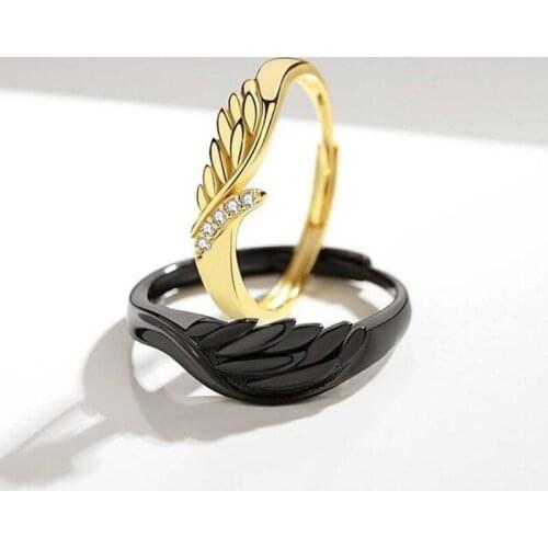 Gothic Angel Evil Punk Couple Rings for Lovers Fashion Paired Finger Ring Goth Vampire Opening Finger Ring for Friend Jewelry