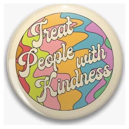Groovy Treat Em With Kindness Design Soft Button Pin Badge Gift Metal Creative Funny Jewelry Cute Fashion Collar Hat Clothes