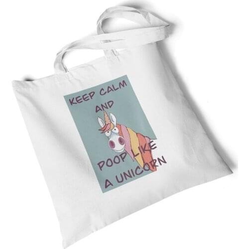 Focal20 Streetwear Cute Unicorn Print Canvas Bag Ladies Lightweight Shoulder Bag Large Capacity Shopping Handbag Classic Tote