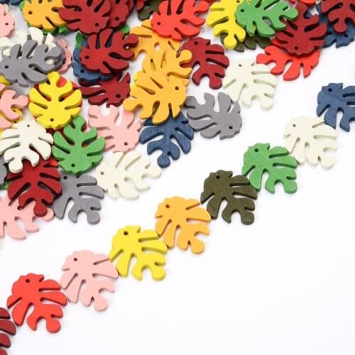 IYOE 20pcs/Lot 25x30mm Multicolor Leaf Shape Charms Handmade Wood Charms Pendants Fro Jewelry Making Earring Necklace DIY Gift