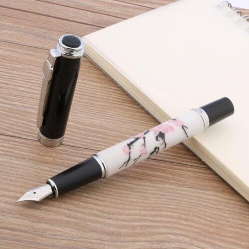 JINHAO 8802 Office School Supplies Traditional Chinese painting plum blossom Silver ceramic fountain Pen