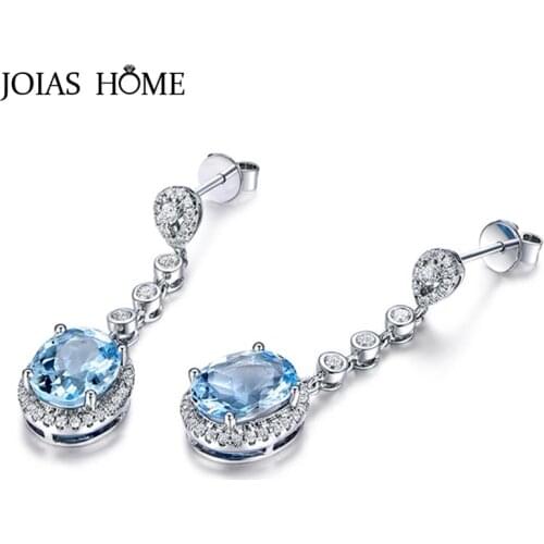 JoiasHome 925 Sterling Silver Earrings For Charm Women With Sapphire Round Shape Gemstones Lady Wedding Party Wholesale Gift
