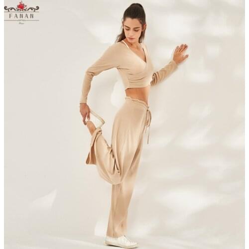 Women Loose Yoga Sets Solid Athletic Sportswear Suits Long Sleeve Tops Wide Leg Pants 2pcs Tracksuits Quick Dry Yoga Clothing