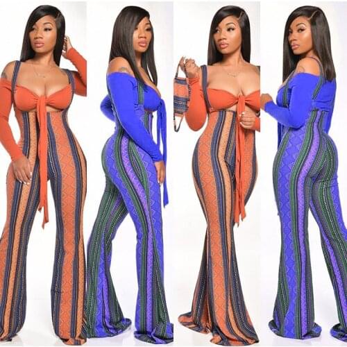 2021 Summer Womens Short-Sleeved Fashion Sexy Print Halter Strapless Short-Sleeved Two-Piece Striped Pants Casual