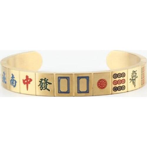Fashion Jewelry Creativity Gift Stainless Steel Women Men Cuff Bracelets Gold Silver Mahjong Bangles Good Lucky for Female Male