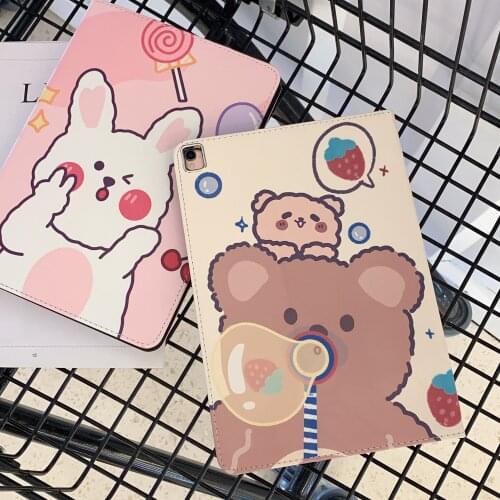 Lovely Little Bear Blow Bubbles Leather Soft Tablet Protective Case For iPad Air 1 2 3 Mini 4 5 Pro 2017 2018 2019 2020 Cover