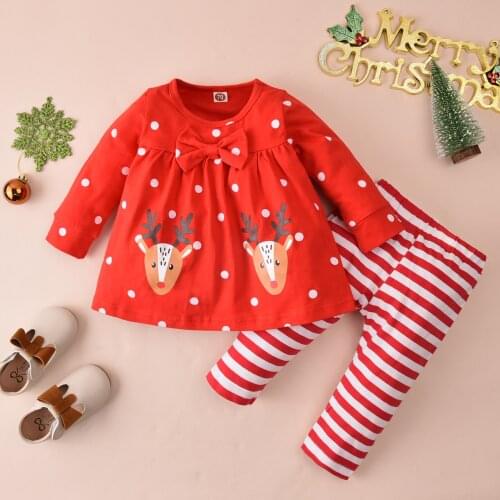 Toddler Baby Girl Casual Outfits, Polka Dot Deer White Gloves Print Long Sleeve Pullover Pants 2PCS Set for 1 to 2 Years Old
