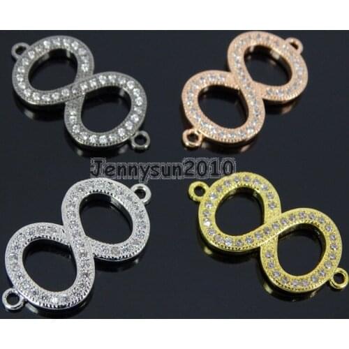 Clear Zircon Gems Stones Pave Infinite Bracelet Connector Charm Beads Silver Gold Rose Gold Gunmetal 10Pcs/Pack