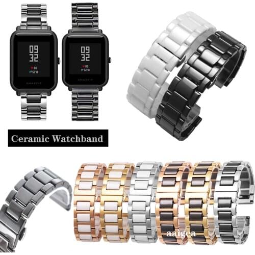 Ceramic Watch Band Strap Butterfly Buckle for Huami Amazfit Bip Lite S U for GTS 2 GTR 42mm Replacement band 20mm 22mm