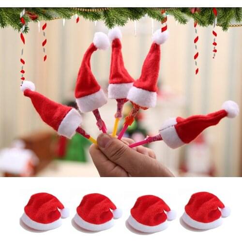 10pcs Christmas Mini Lollipop Lollypop Hat Santa Claus Xmas Lollipop Mini Little Christmas Hats Lovely Cute Cristmas Decoration