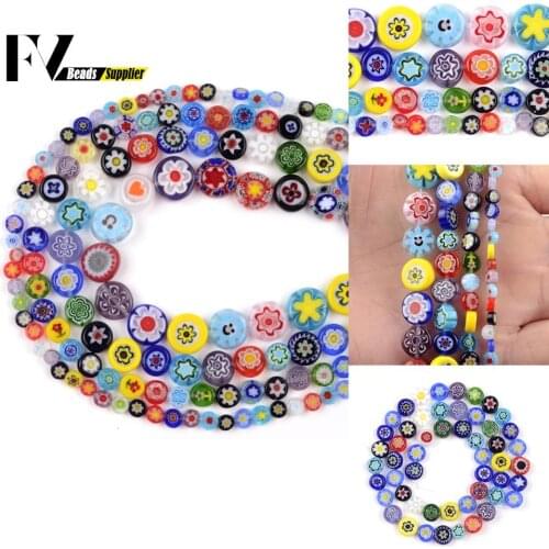 Mixed Flat Round Flower Patterns Millefiori Lampwork Glass Loose Beads For Jewelry Making Diy Bracelet Necklace Findings 4-10mm